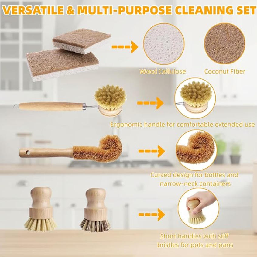 6 PCS Bamboo Dish Brush Set -  - Substrate Coconut Fiber ulasan dan harga
